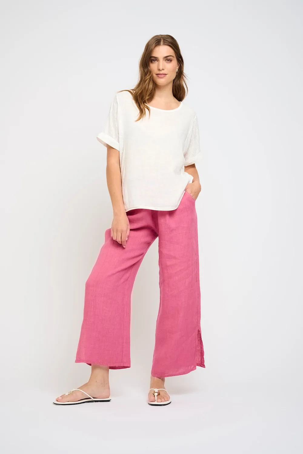 Pistache Split Leg Linen Pant - Strawberry sold by Boutique with Grace