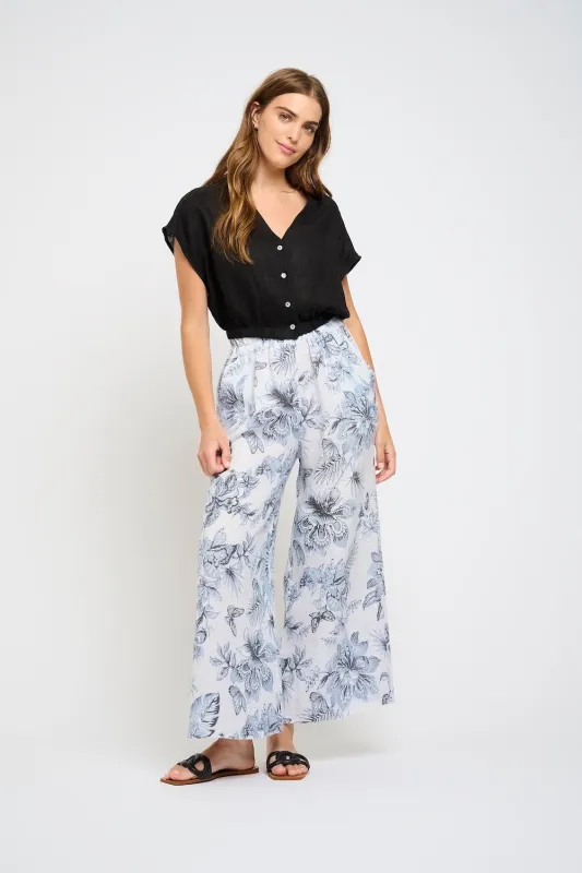 Pistache Elastic Bottom Linen Top - Black sold by Boutique with Grace