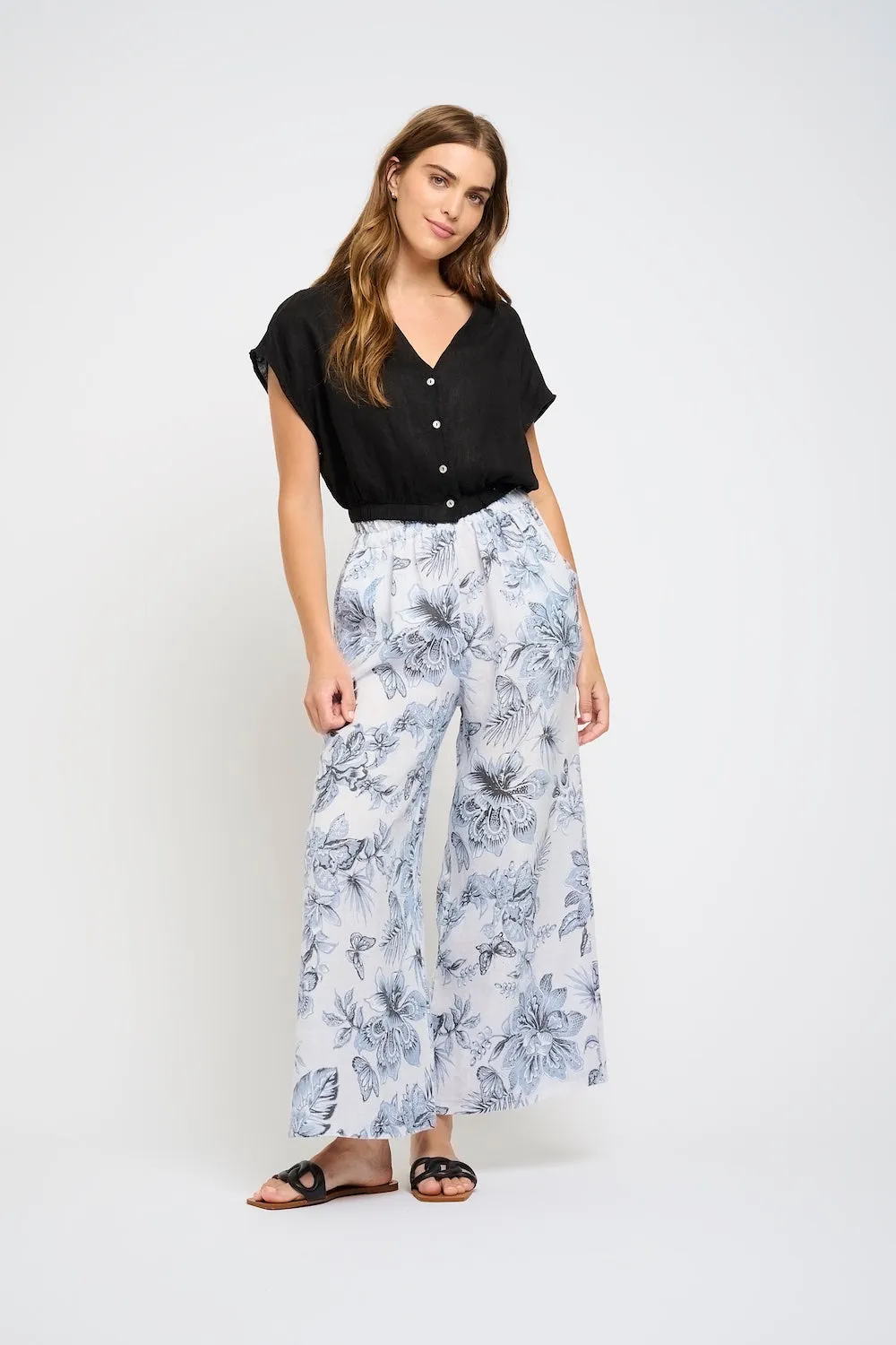 Pistache Elastic Bottom Linen Top - Black sold by Boutique with Grace