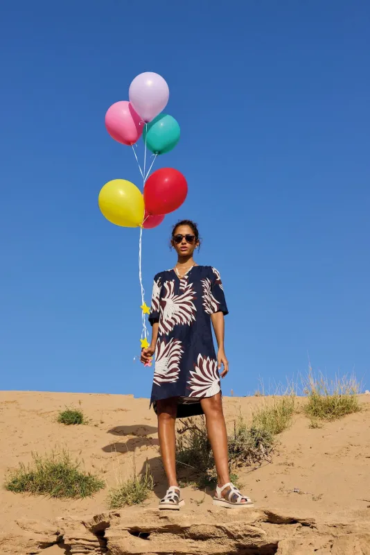 White Stuff June Linen Dress - Navy Print sold by Boutique with Grace