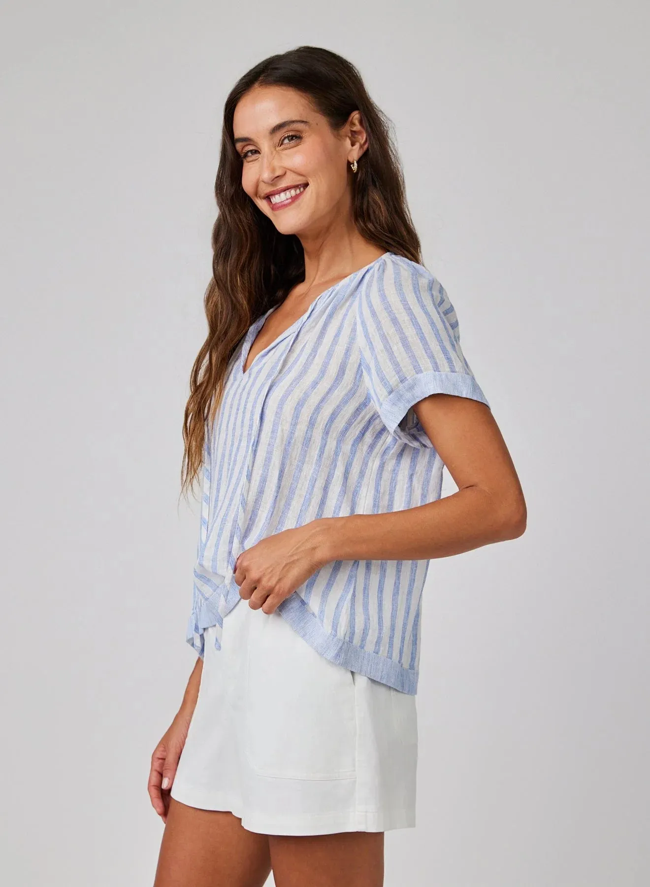 Bella Dahl SS Flowy Raglan Top - Blue Sky Stripe sold by Boutique with Grace product image thumbnail 2