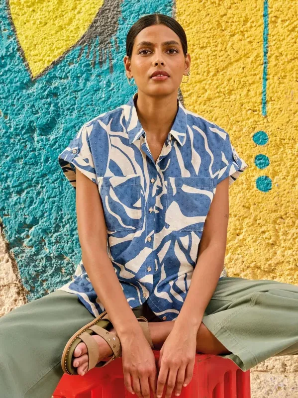 White Stuff Ellie Organic Cotton Shirt - Navy Print sold by Boutique with Grace