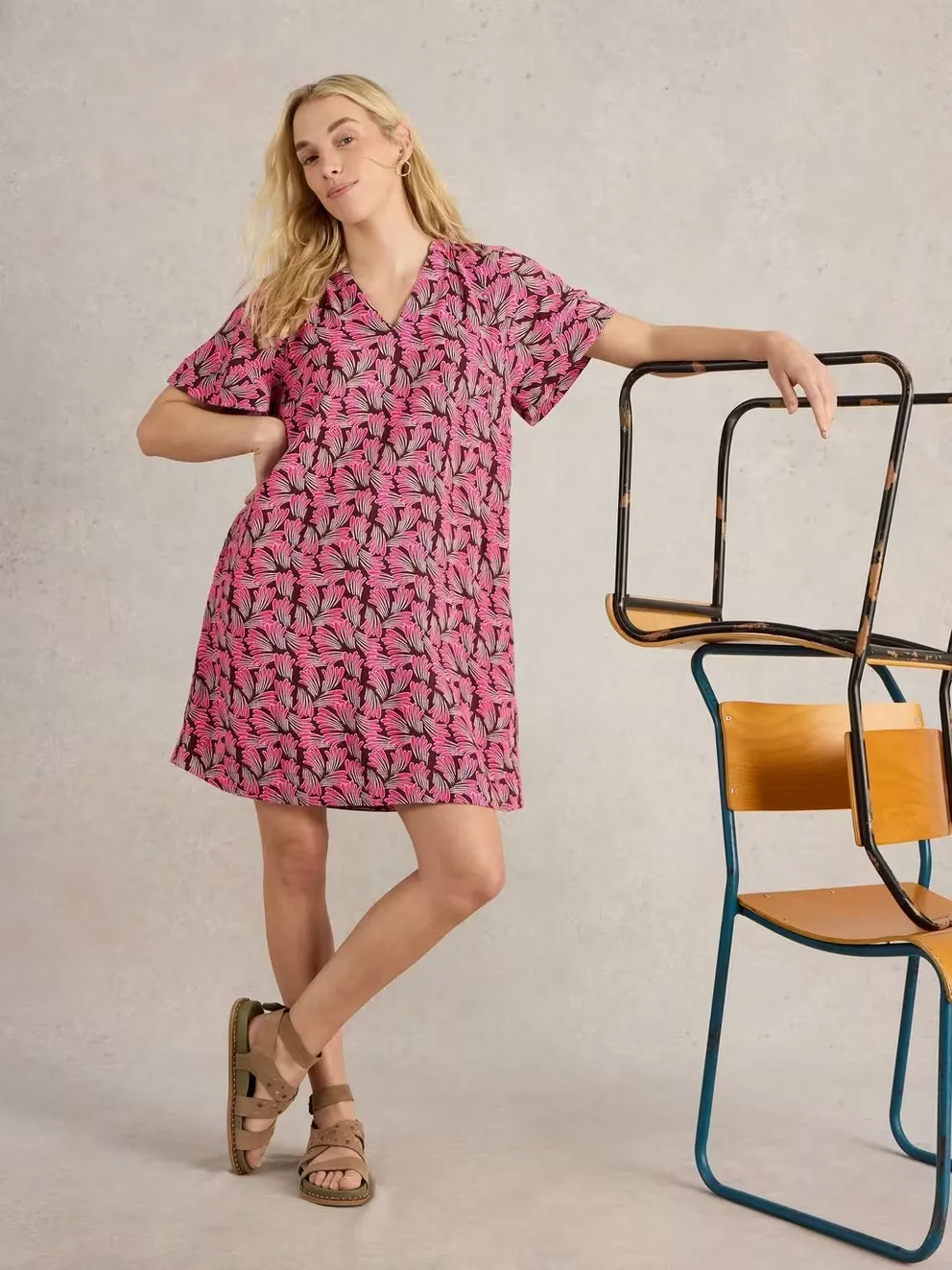 White Stuff Lindsay Linen Blend Dress - Pink Print sold by Boutique with Grace