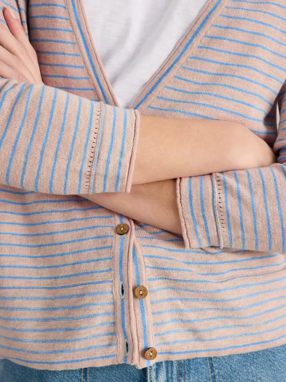 White Stuff Naria Stripe Linen Blend Cardi - Natural sold by Boutique with Grace product image thumbnail 3