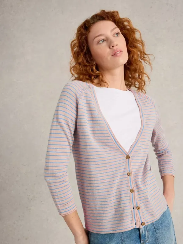 White Stuff Naria Stripe Linen Blend Cardi - Natural sold by Boutique with Grace