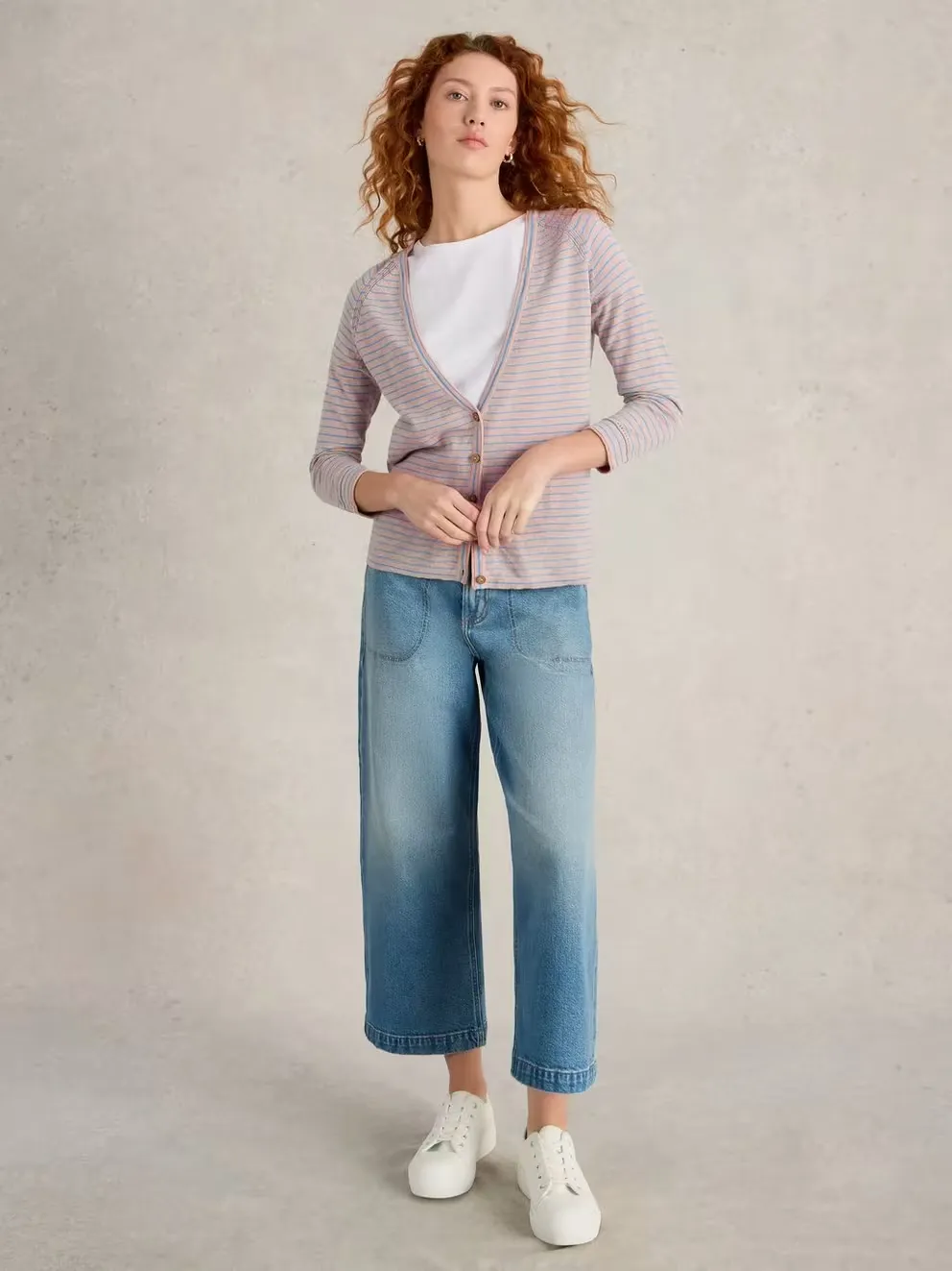 White Stuff Naria Stripe Linen Blend Cardi - Natural sold by Boutique with Grace product image thumbnail 2