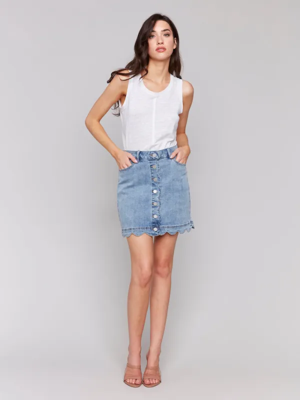 Charlie B Scalloped Skirt - Light Blue sold by Boutique with Grace