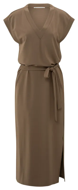 Yaya V-Neck Belted Dress - Caribou Brown sold by Boutique with Grace