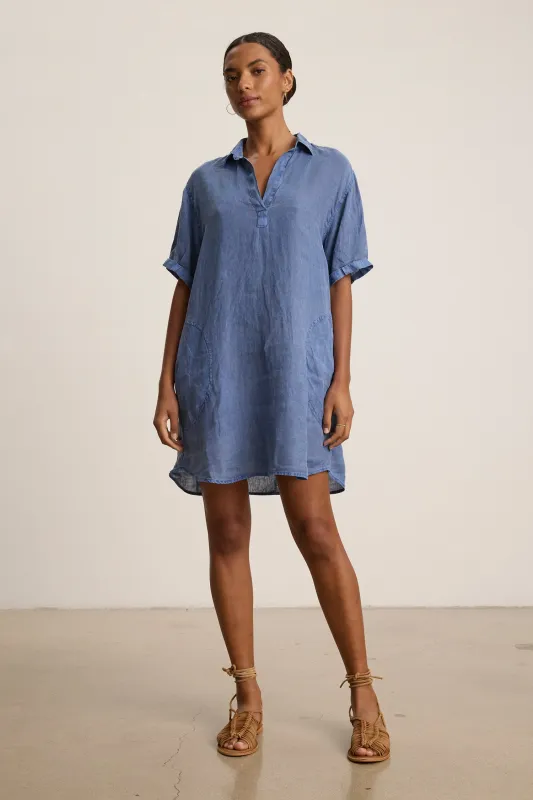 Velvet Stella Woven Linen Dress - Indigo sold by Boutique with Grace