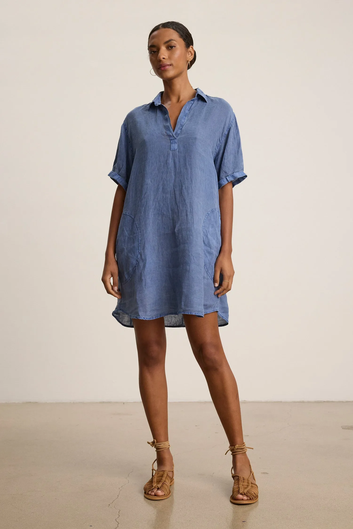 Velvet Stella Woven Linen Dress - Indigo sold by Boutique with Grace