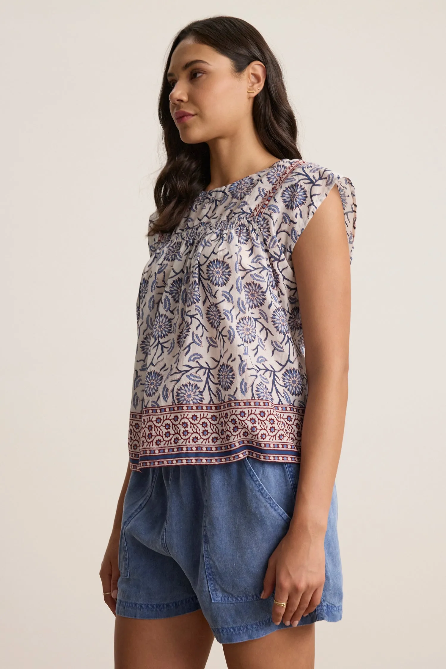 Velvet Selene Block Print Top - Cream Floral sold by Boutique with Grace product image thumbnail 2