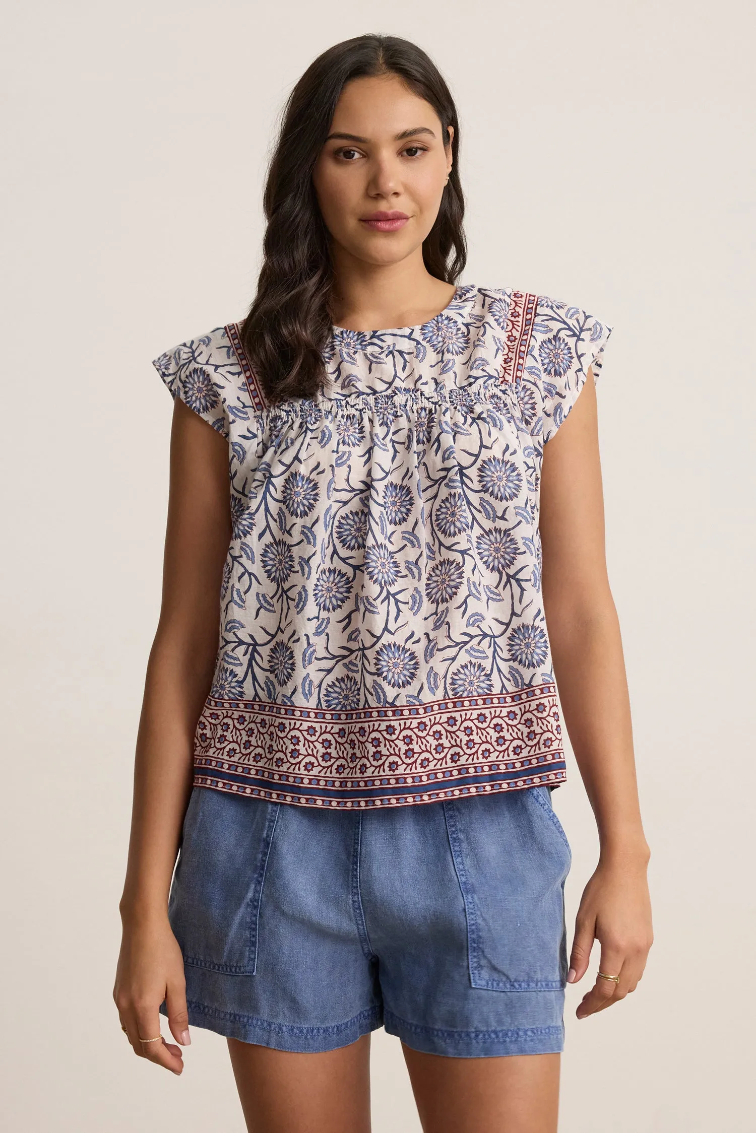 Velvet Selene Block Print Top - Cream Floral sold by Boutique with Grace