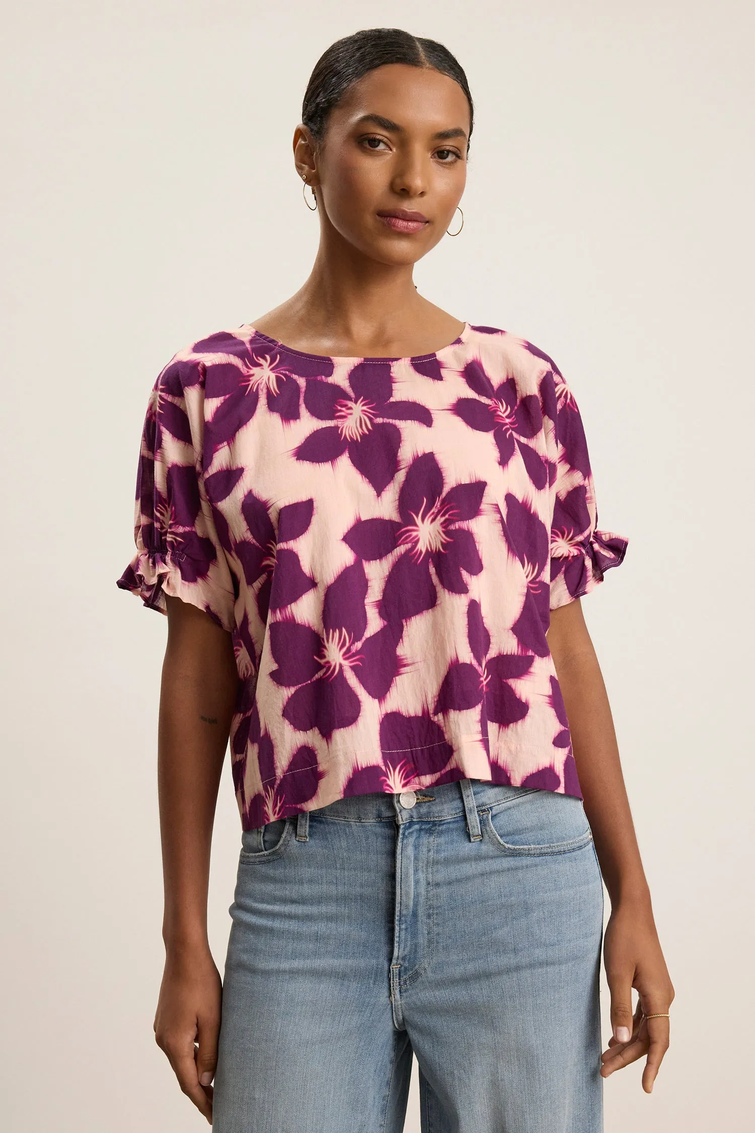 Velvet Delilah Printed Voile Top - Berry sold by Boutique with Grace