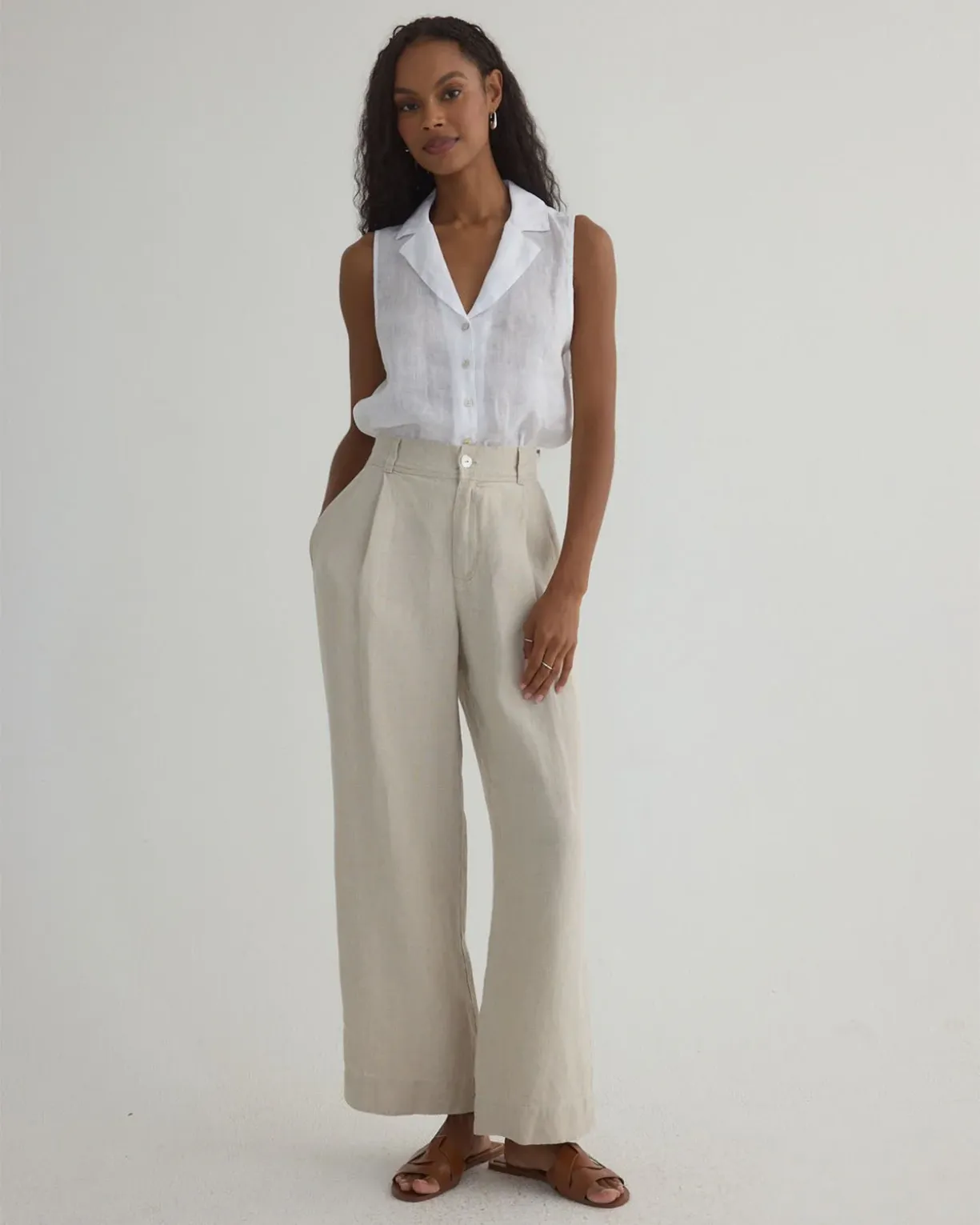 Bella Dahl Pleated Wide Leg Ankle Pant - Linen Sand sold by Boutique with Grace