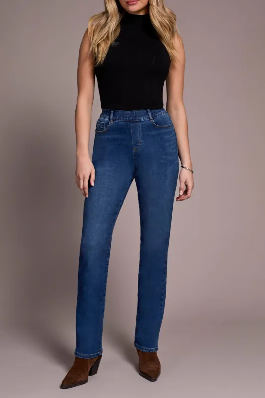Tribal Sophia Pull-On Straight Jeans - Faded Blue sold by Boutique with Grace