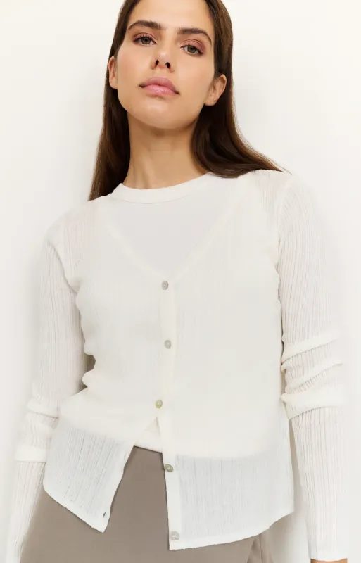 Yaya Fine Rib Cardi - Wool White sold by Boutique with Grace