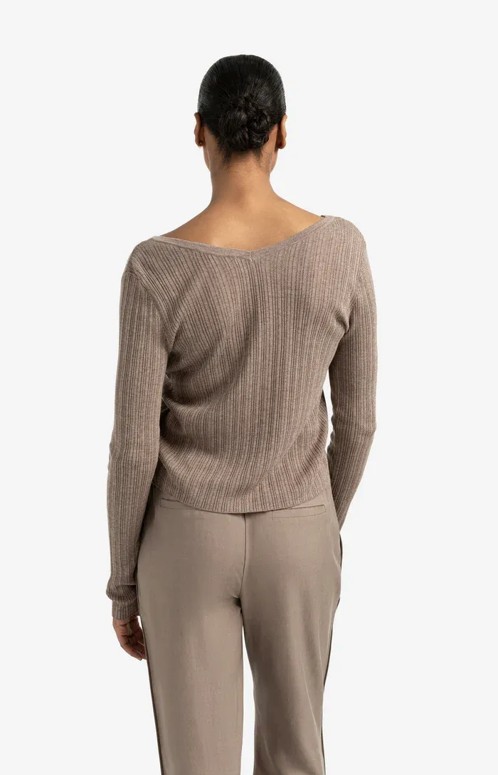 Yaya Fine Rib Cardi - Grey Brown Melange sold by Boutique with Grace product image thumbnail 3