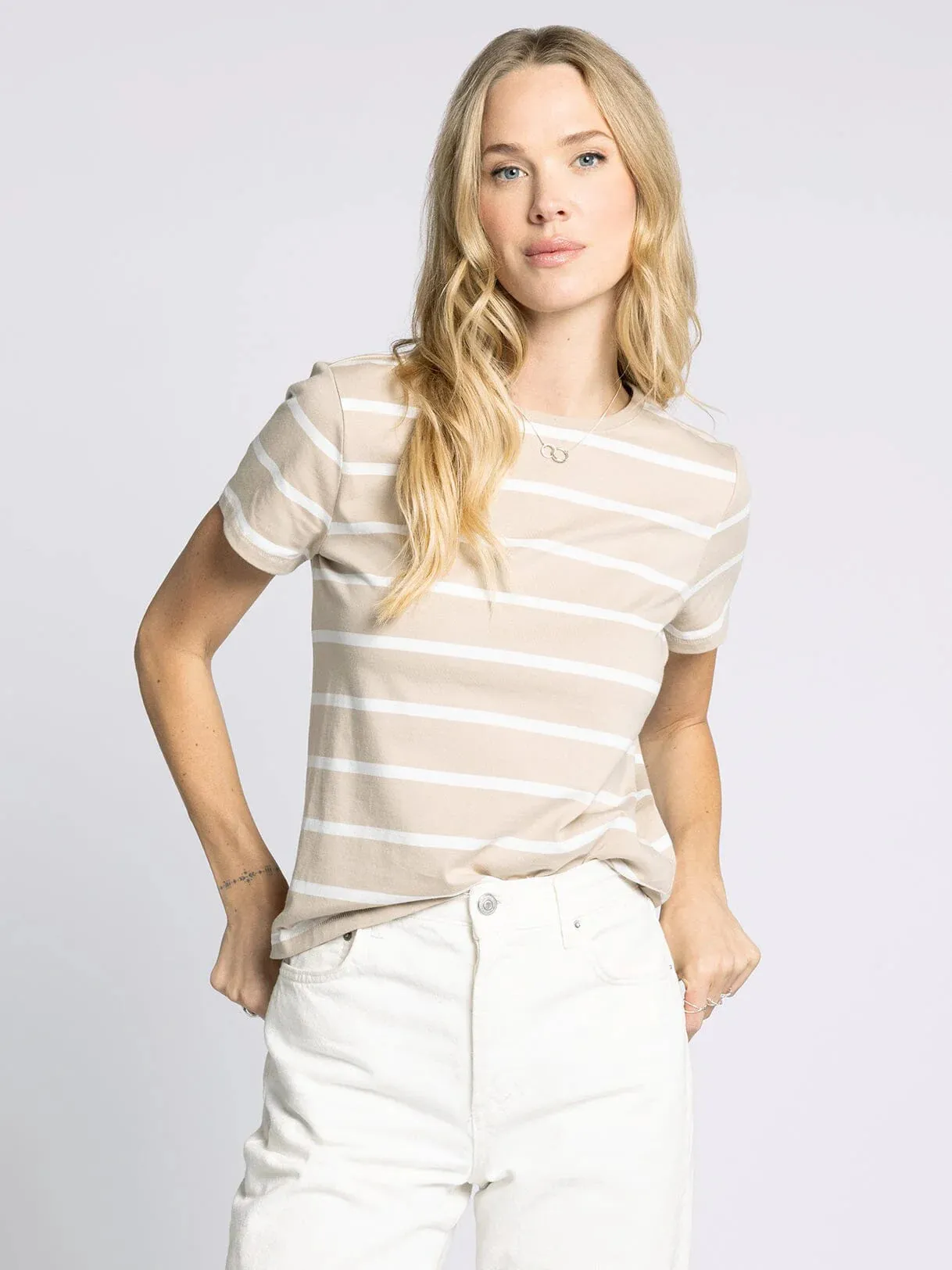 Thread & Supply Asher Tee - Tan/White Stripe sold by Boutique with Grace