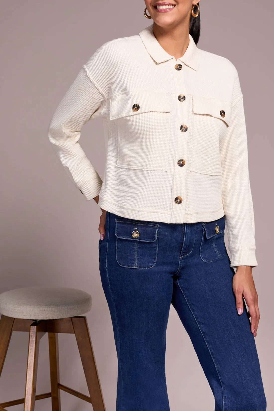 Tribal Violet Crop Shacket - Eggshell sold by Boutique with Grace product image thumbnail 3