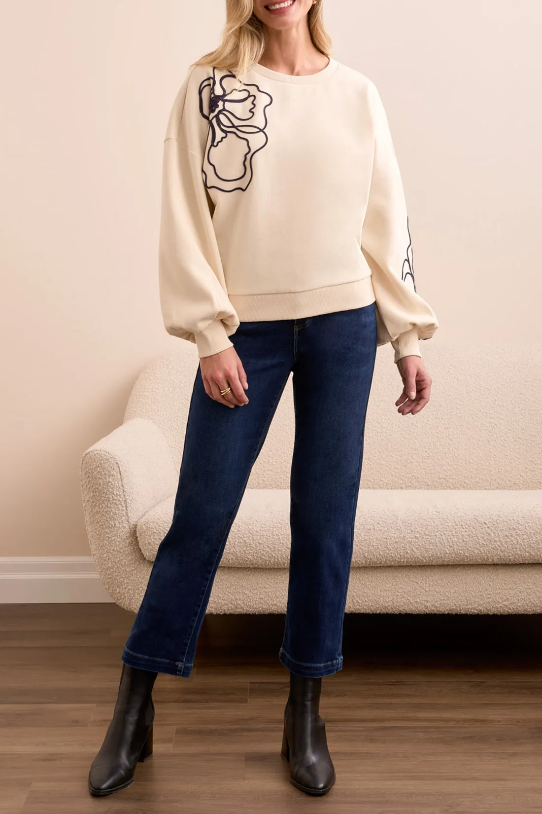 Tribal Mary Embroidered Crew Neck - Moonstone sold by Boutique with Grace