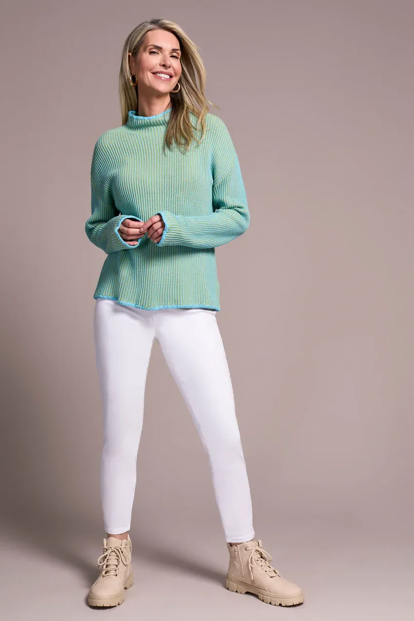 Tribal Flora Funnel Neck Sweater - Mist Blue sold by Boutique with Grace product image thumbnail 2