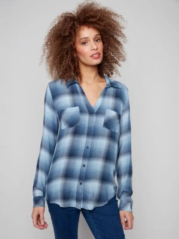 Charlie B Button Front Blouse - Denim sold by Boutique with Grace