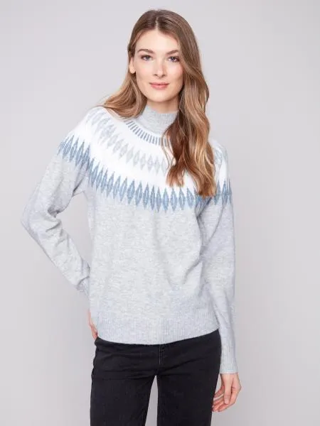 Charlie B Apres-Ski Jacquard Sweater - Light Grey sold by Boutique with Grace