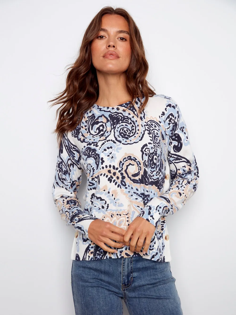 Charlie B Printed Sweater with Buttons - Rococo sold by Boutique with Grace product image thumbnail 5