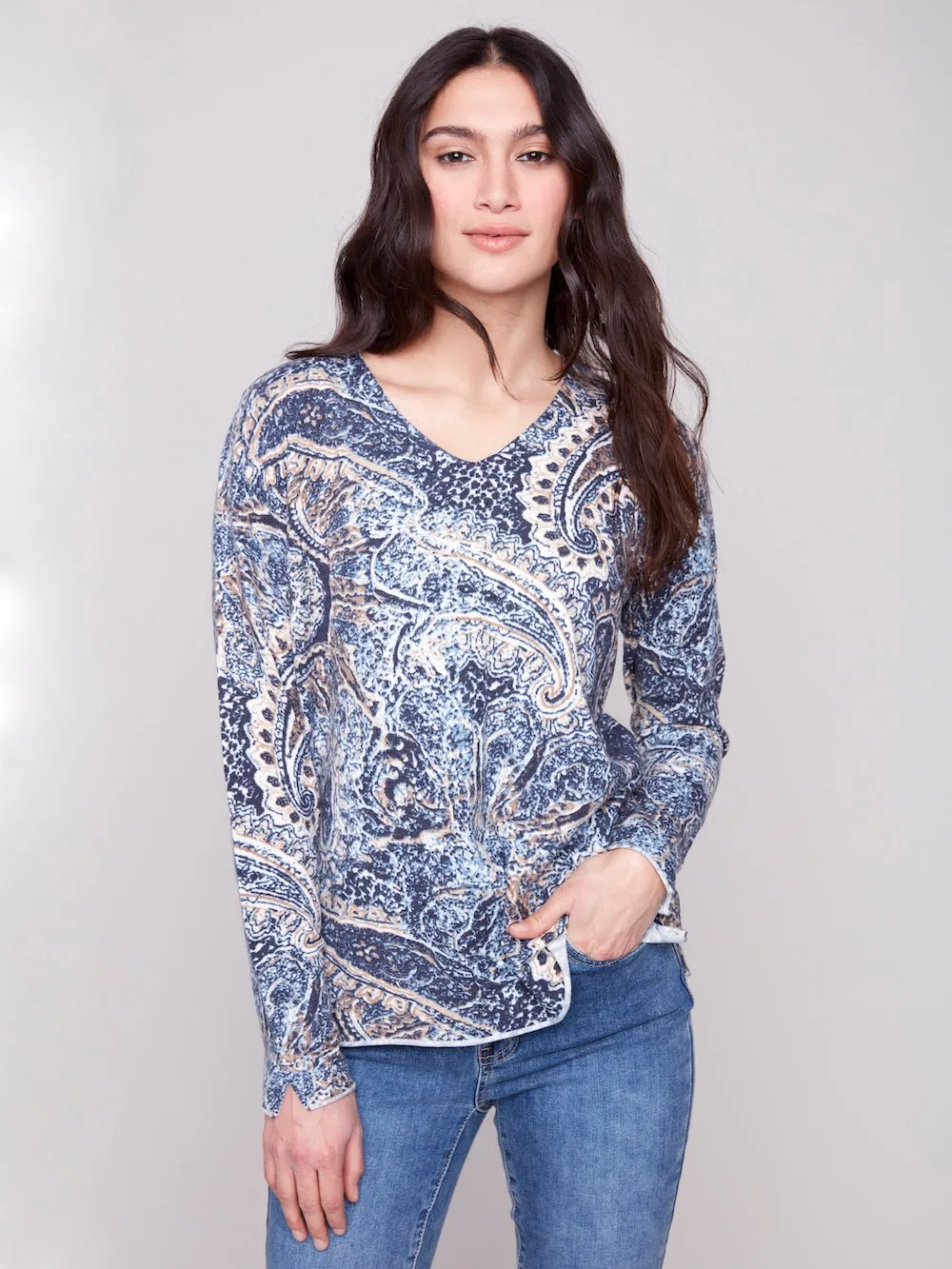 Charlie B Printed V-Neck Sweater - Bohemian sold by Boutique with Grace