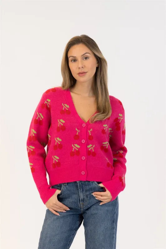 Lyla & Luxe Kailie Cardi - Pink/Red Cherries sold by Boutique with Grace