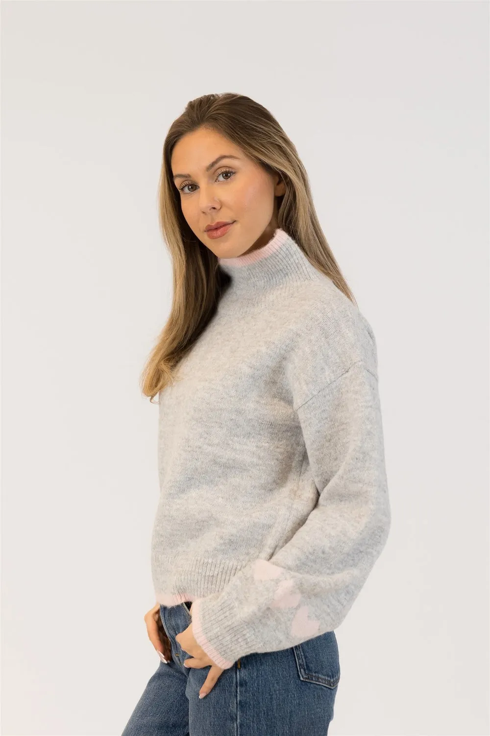 Lyla & Luxe Macy Eco Mockneck - Grey/Pink Hearts sold by Boutique with Grace product image thumbnail 3