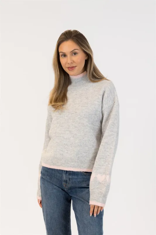 Lyla & Luxe Macy Eco Mockneck - Grey/Pink Hearts sold by Boutique with Grace