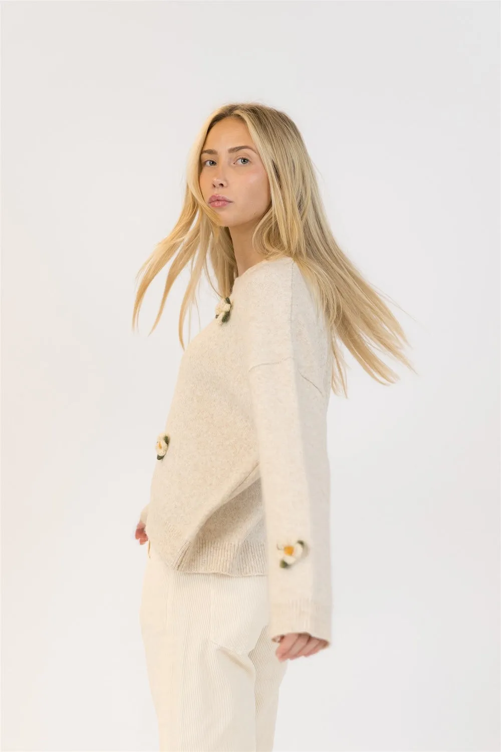 Lyla & Luxe Holly Flower Crewneck - Oatmeal sold by Boutique with Grace product image thumbnail 5