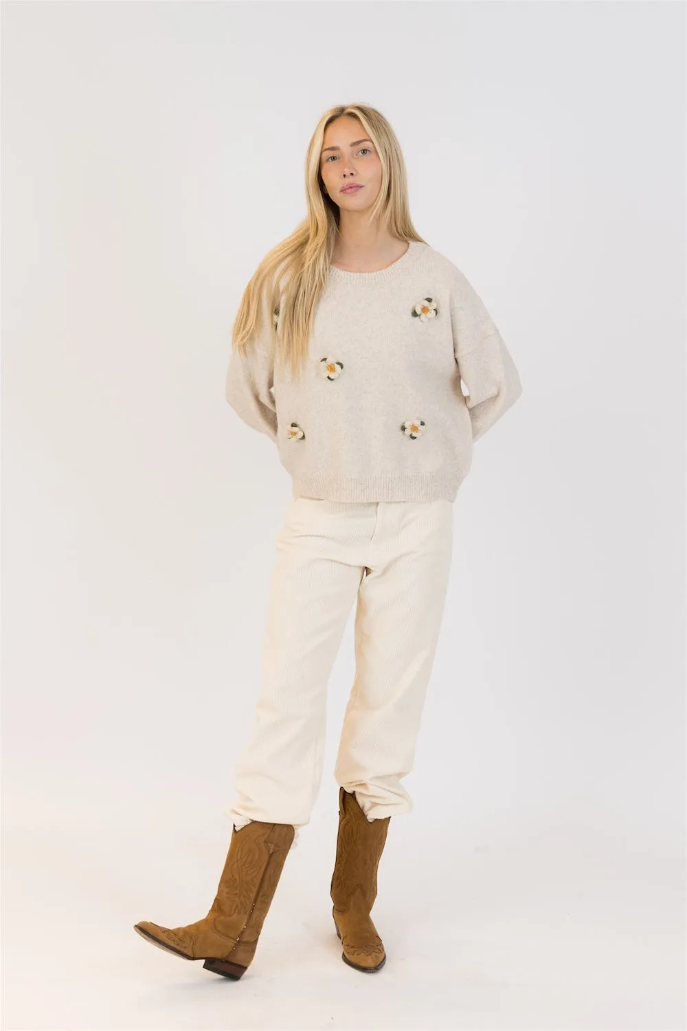 Lyla & Luxe Holly Flower Crewneck - Oatmeal sold by Boutique with Grace product image thumbnail 2