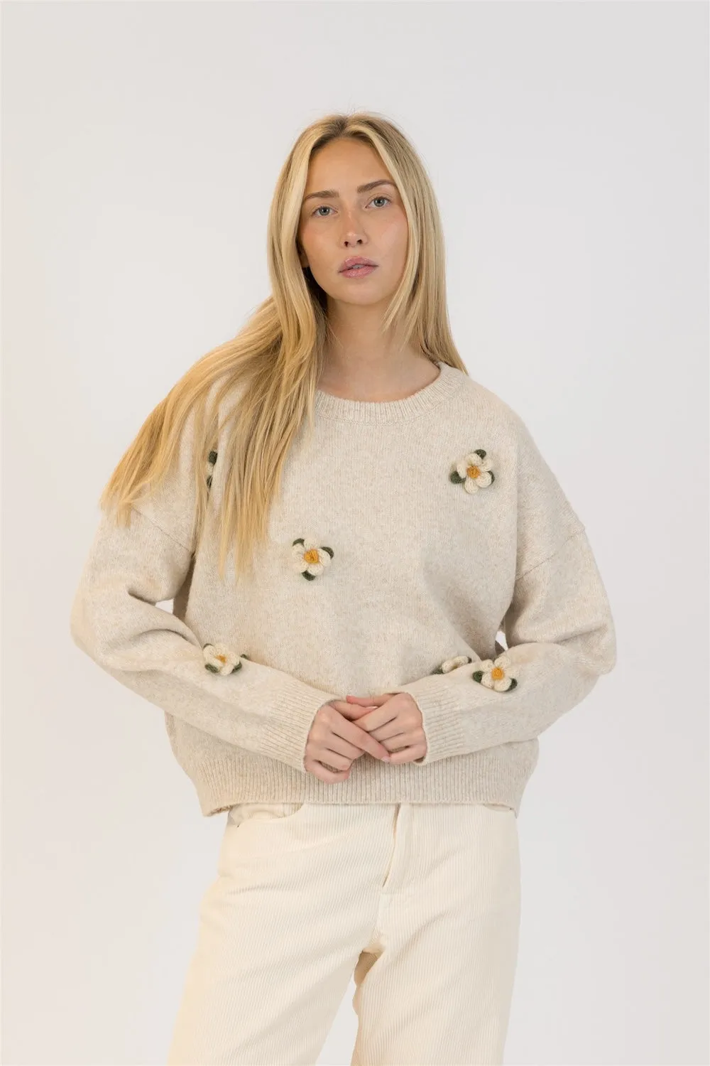 Lyla & Luxe Holly Flower Crewneck - Oatmeal sold by Boutique with Grace product image thumbnail 3