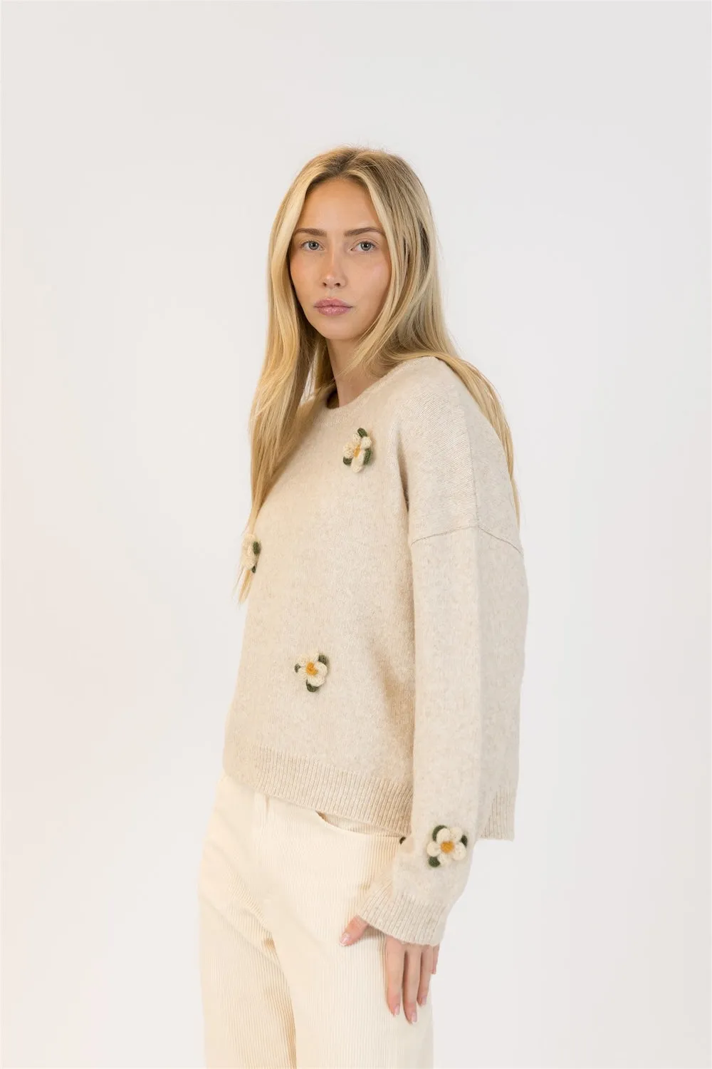 Lyla & Luxe Holly Flower Crewneck - Oatmeal sold by Boutique with Grace product image thumbnail 4