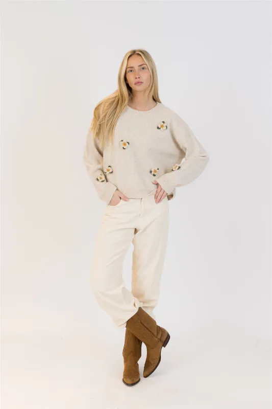 Lyla & Luxe Holly Flower Crewneck - Oatmeal sold by Boutique with Grace