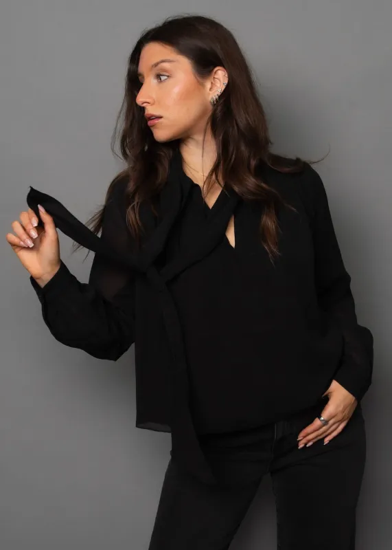 RD Rae Tie-Collar Top - Black sold by Boutique with Grace
