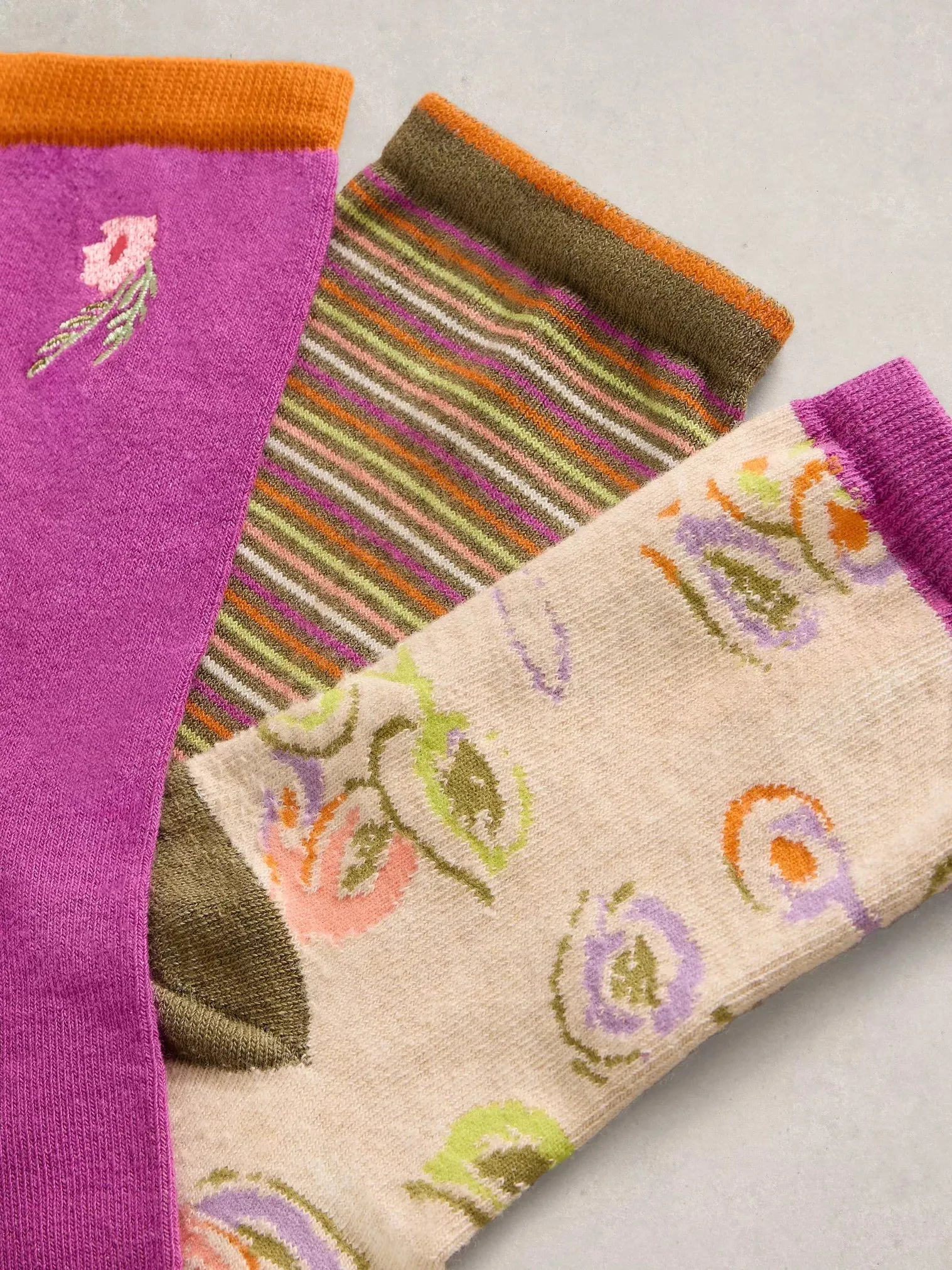 White Stuff 3 Pk Floral Ankle Socks - Purple Multi sold by Boutique with Grace product image thumbnail 2
