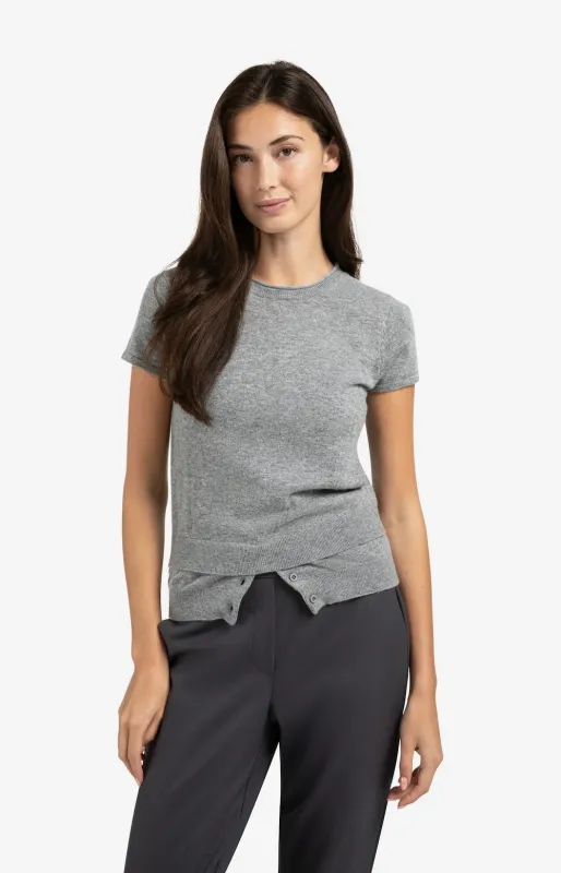 Yaya SS Knitted Top - Med. Grey Melange sold by Boutique with Grace