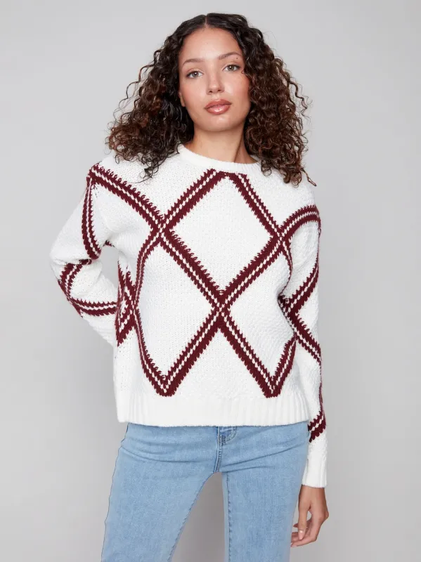 Charlie B Crew Neck Intarsia Sweater - Cabernet sold by Boutique with Grace