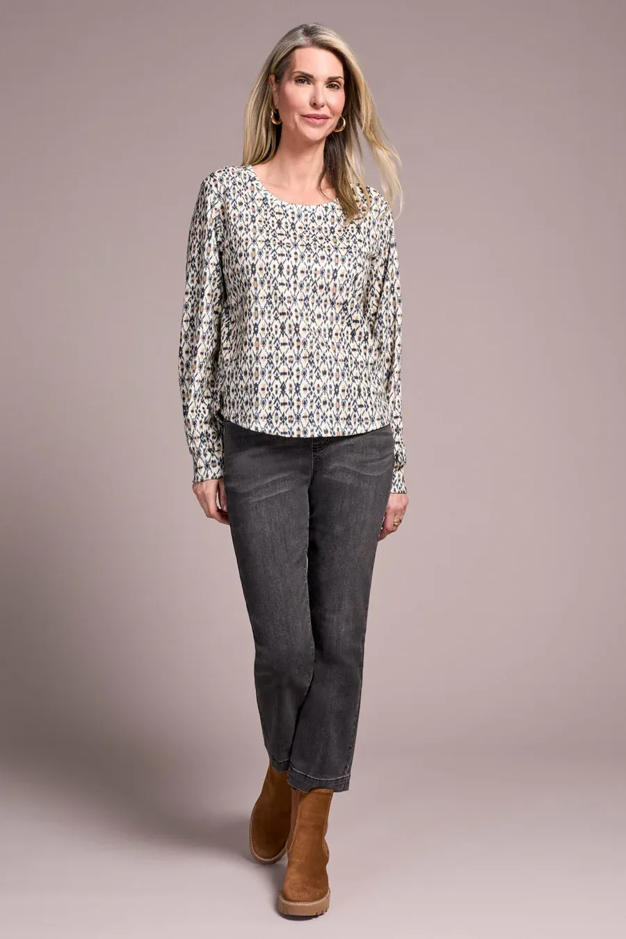 Tribal Vera Crew Neck Top - Ice Latte sold by Boutique with Grace