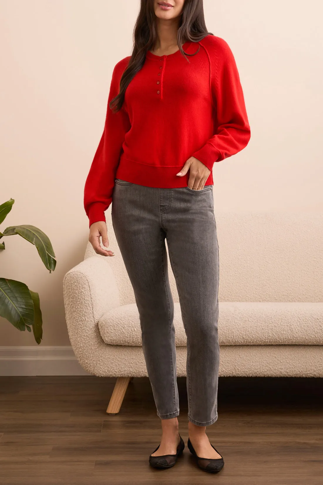 Tribal Veronica Cashmere Henley - Carmine sold by Boutique with Grace