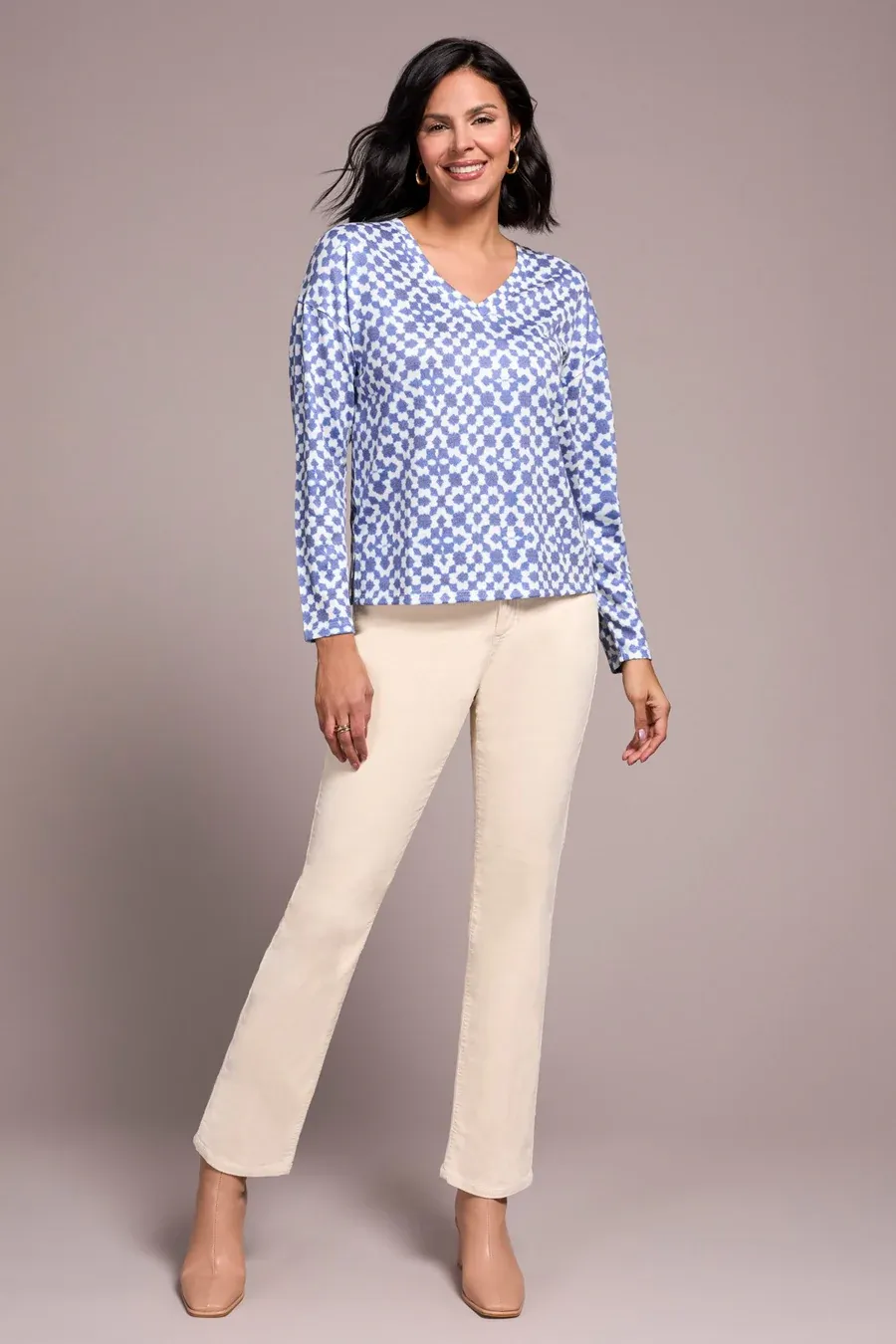 Tribal Dana V-Neck - Ultra Blue sold by Boutique with Grace