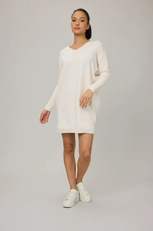 Pistache Knit Dress with Rib Sleeves - Chantilly Cream sold by Boutique with Grace