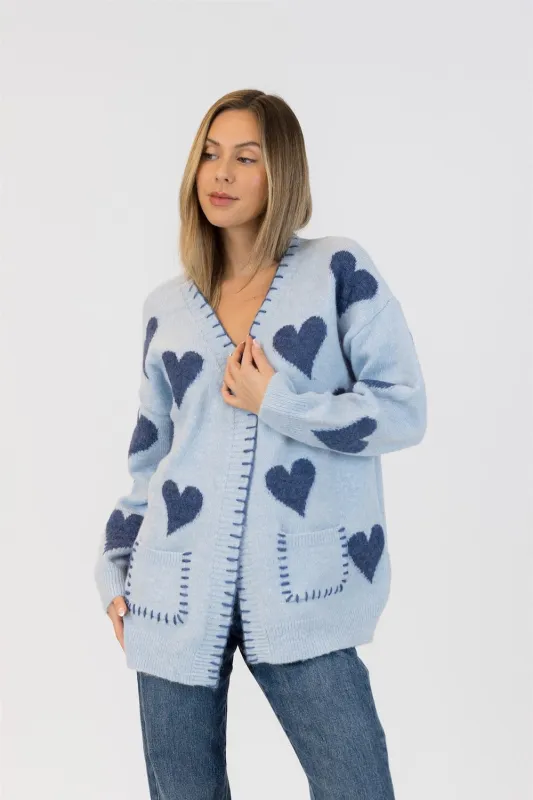 Lyla & Luxe Elska Heart Cardi - Pale Blue/Navy sold by Boutique with Grace