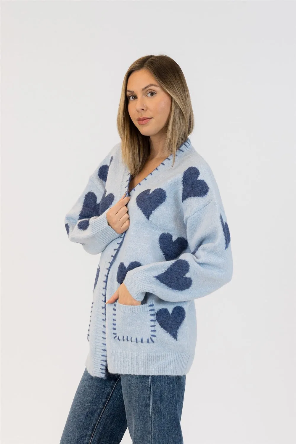 Lyla & Luxe Elska Heart Cardi - Pale Blue/Navy sold by Boutique with Grace product image thumbnail 2