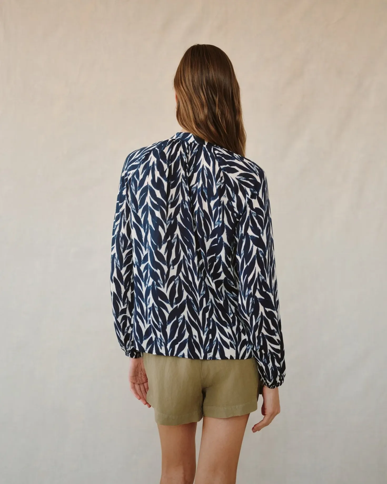 Bella Dahl Shirred Raglan Shirt - Navy Leaves sold by Boutique with Grace product image thumbnail 4