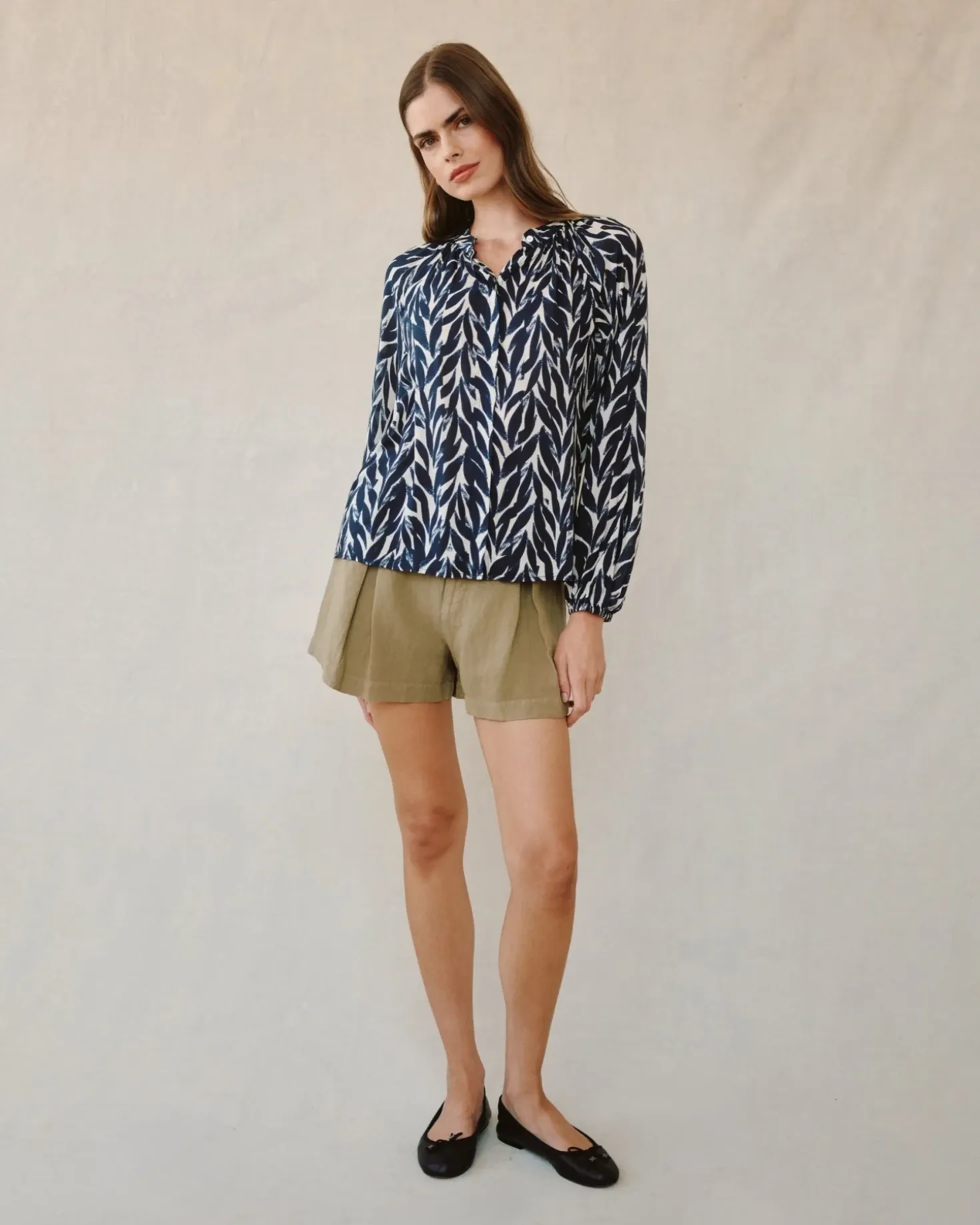 Bella Dahl Shirred Raglan Shirt - Navy Leaves sold by Boutique with Grace product image thumbnail 5