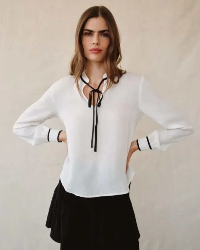 Bella Dahl Contrast Trim Pullover - Off White sold by Boutique with Grace